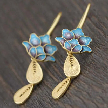 Boucles d’oreilles fleur de lotus Bleu