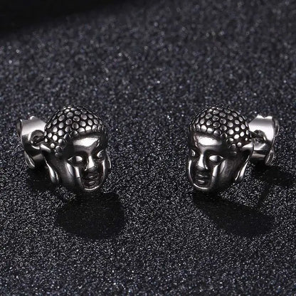Boucles d’oreilles tête de bouddha en acier inoxydable
