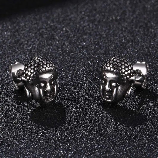 Boucles d’oreilles tête de bouddha en acier inoxydable