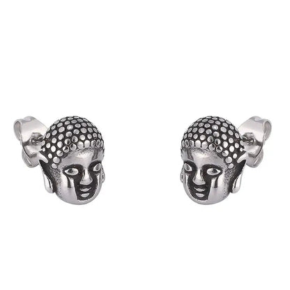 Boucles d’oreilles tête de bouddha en acier inoxydable