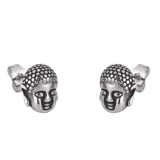 Boucles d’oreilles tête de bouddha en acier inoxydable