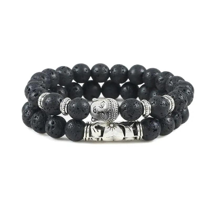 Bracelet tête de Bouddha & Perles de pierre - Pierre de lave