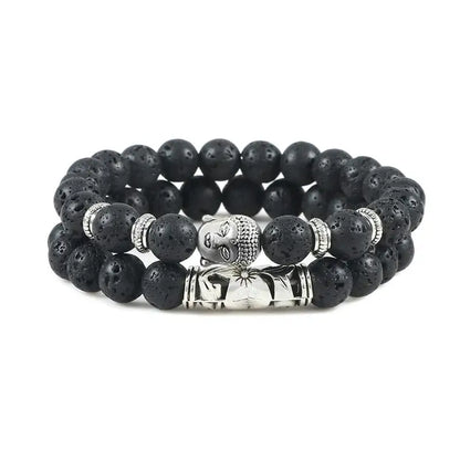 Bracelet tête de Bouddha & Perles de pierre - Pierre de lave