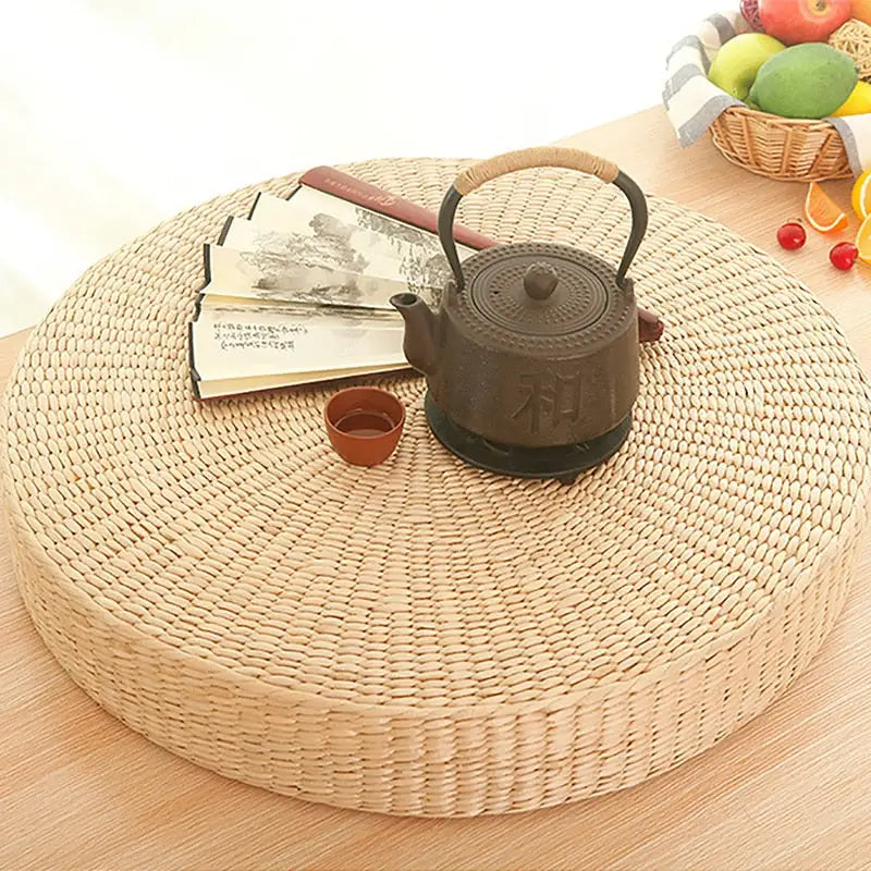 Coussin de méditation en paille Tissée