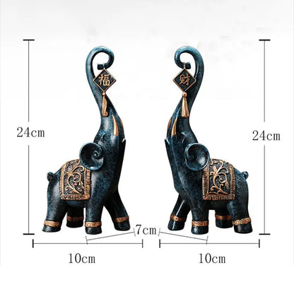 Double Statues Eléphant d’Asie - Bleu Foncé