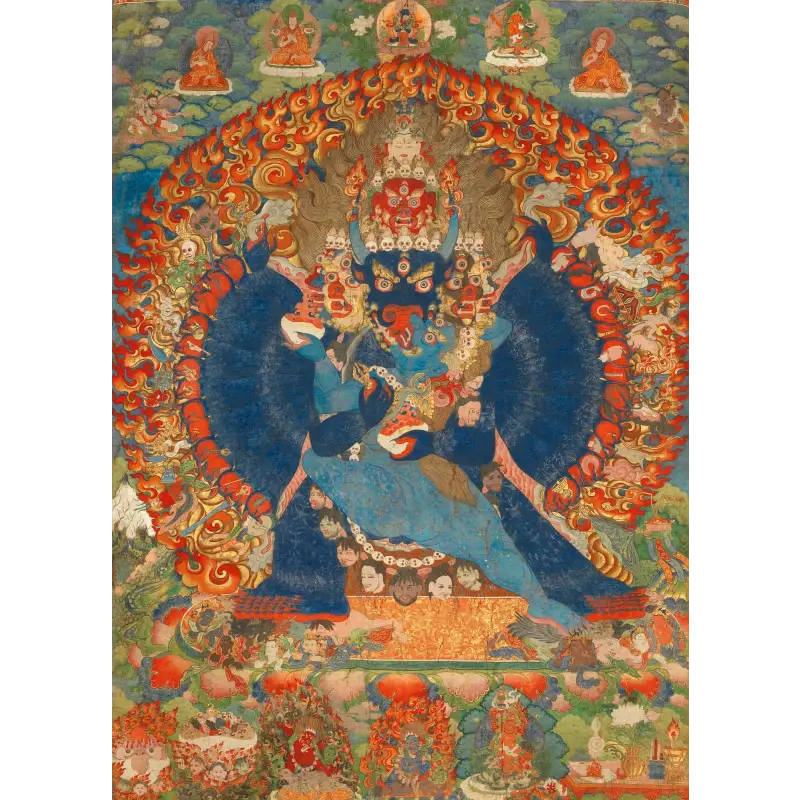 Grand tableau bouddhiste thangka tibétain format 90x135 cm sur toile pigmentée sans cadre