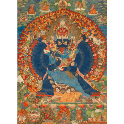 Grand tableau bouddhiste thangka tibétain format 90x135 cm sur toile pigmentée sans cadre