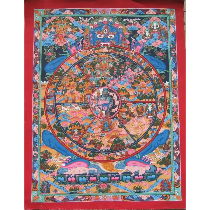 Grand tableau bouddhiste thangka format 90x135 cm sur toile canvas imperméable