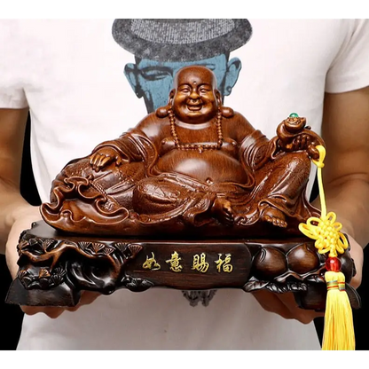 Grande statue de bouddha rieur assis - Bois (29x16x19cm)