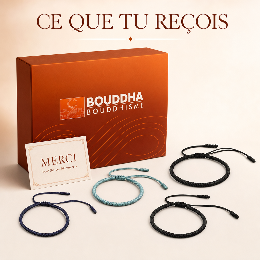 Bracelet tibétain noir, concept de packaging (non contractuel)