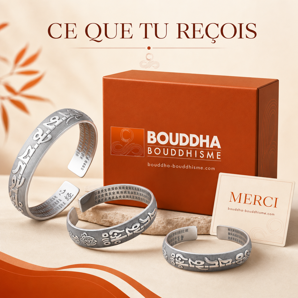 Bracelet Mantra Tibétain en Argent : packaging concept (non contractuel)