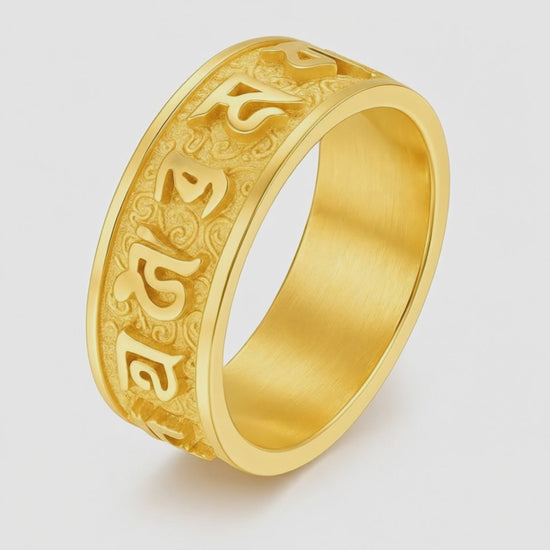 Bague Mantra Bouddhiste Or : rotation 360