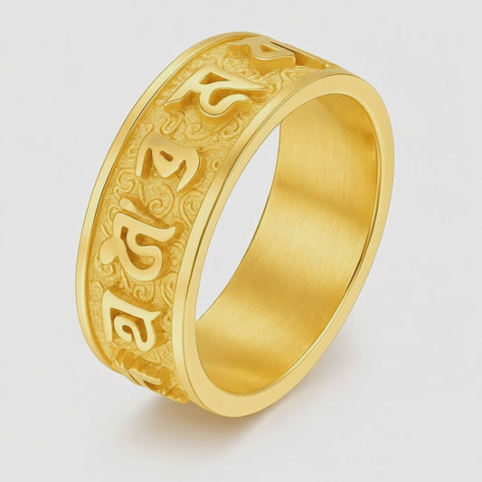 Bague Mantra Bouddhiste Or : rotation 360