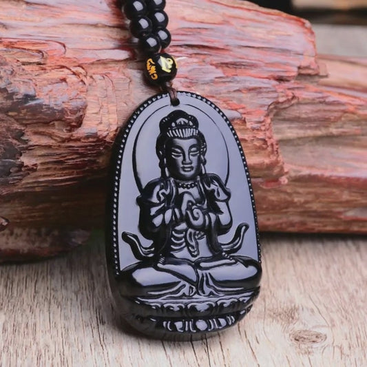Bouddha Pendentif Obsidienne : rotation 360