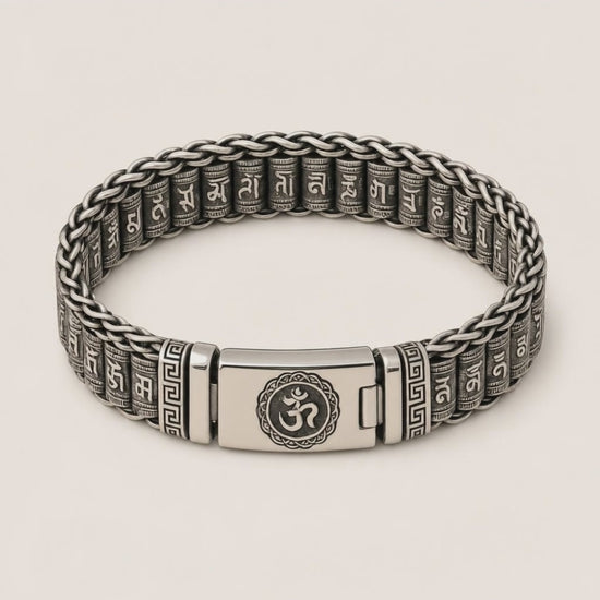 Bracelet Argent Mantra Bouddhiste : rotation 360