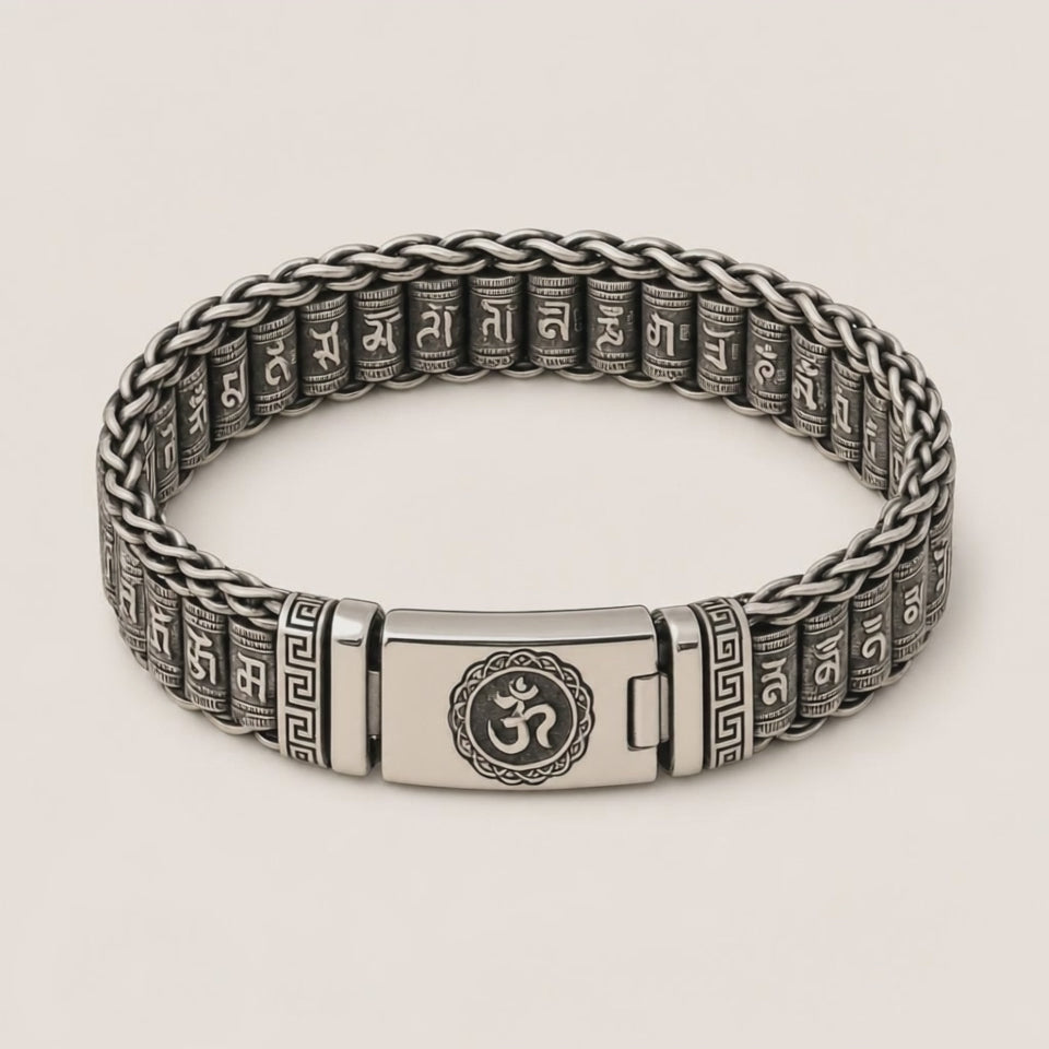 Bracelet Argent Mantra Bouddhiste : rotation 360