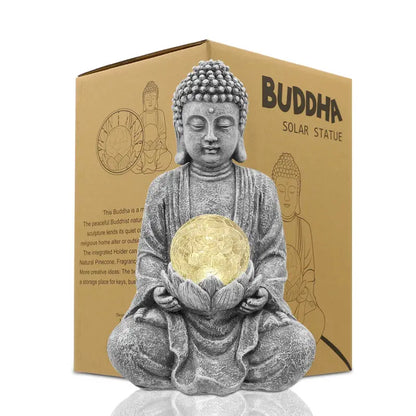 Statue Bouddha Boule de Verre Solaire