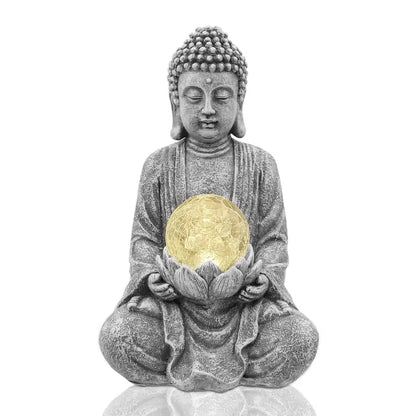 Statue Bouddha Boule de Verre Solaire - Grey