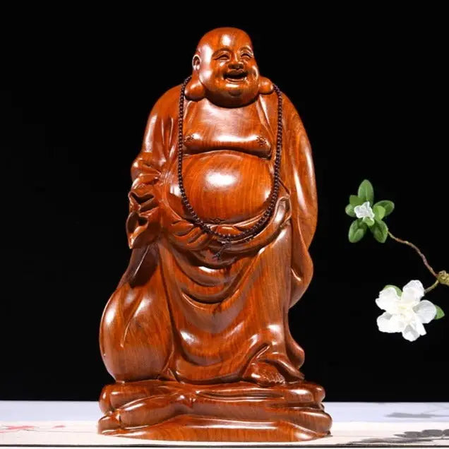 Statue Bouddha Rieur Maitreya Bois massif - Bois de poirier
