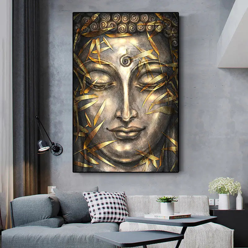 Tableau tête de bouddha Or