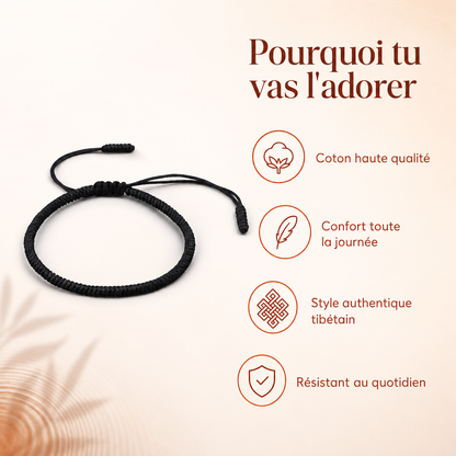 Bracelet tibétain noir en coton tressé, bénéfices clés résumés