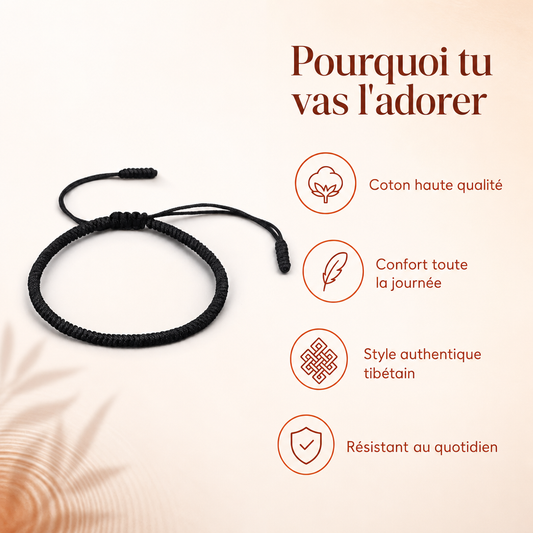 Bracelet tibétain noir en coton tressé, bénéfices clés résumés