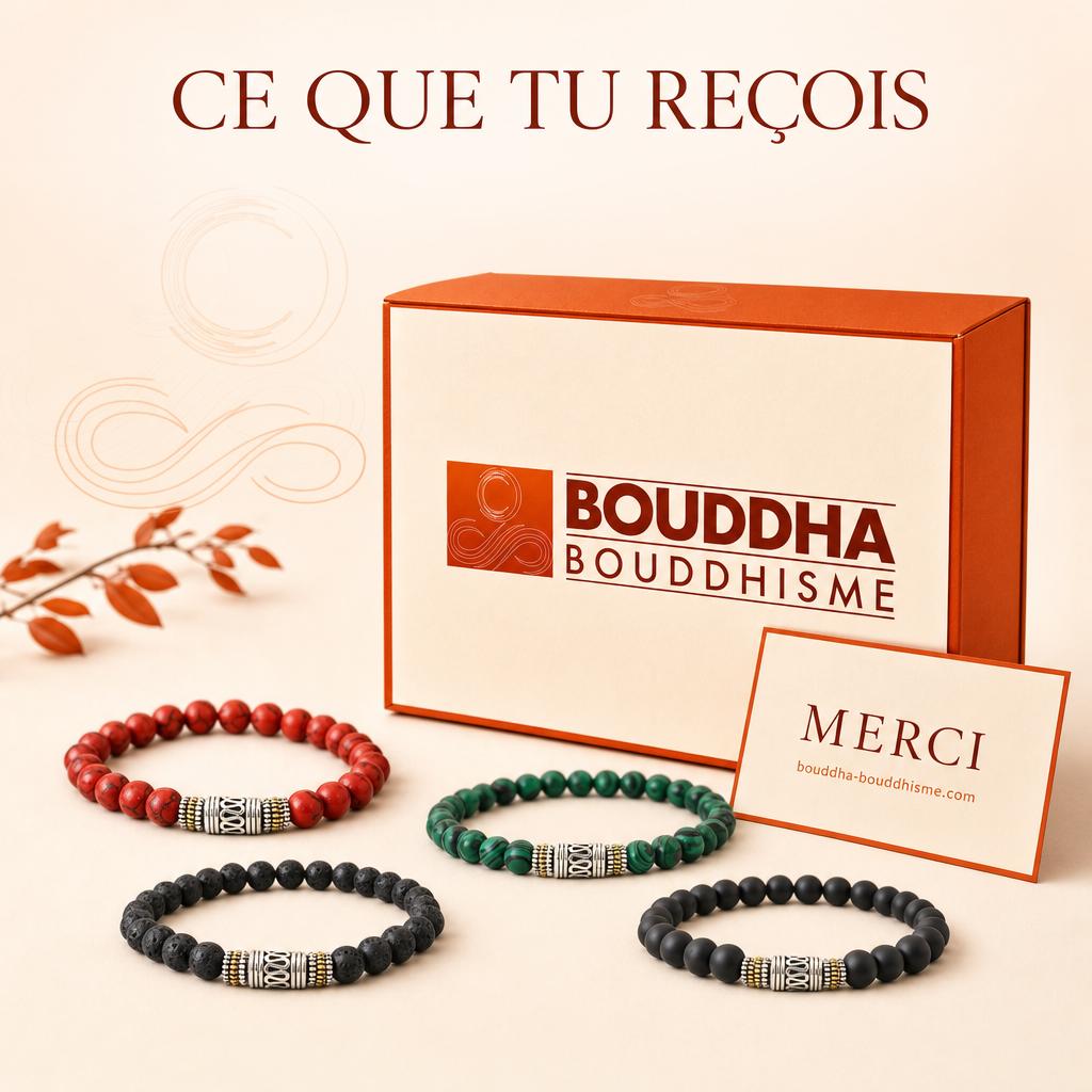 Bracelet tibétain jaspe rouge emballage cadeau artisanal